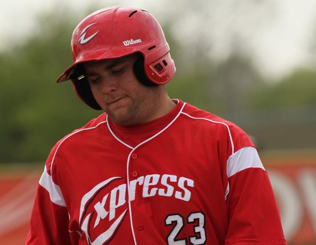 Ryan Hotmer walks back to the bench. Despite the season ending loss to Cuyahoga in the sub-regional today, Hotmer led the team in batting average (.329), doubles (14) and hits (48). Photo courtesy of Cherie Guthrie/Owens Sports Information