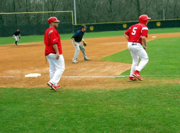 Assistant coach Scott Tesluck watches the play unfold as the Express look to score. Owens dropped a 10-6 decision to USC-Sumter today. They will take on Olney Central College in Myrtle Beach Thursday at 12 p.m. Photo courtesy of Owens Sports Information