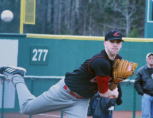 Dane Davis, pictured here in the bullpen prior to the season's first game in Myrtle Beach, has signed with NCAA D-I IPFW. Photo by Nicholas Huenefeld/Owens Sports Information
