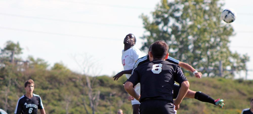 Bjion Campbell heads a ball during his sophomore season. Photo by Nicholas Huenefeld/Owens Sports Information