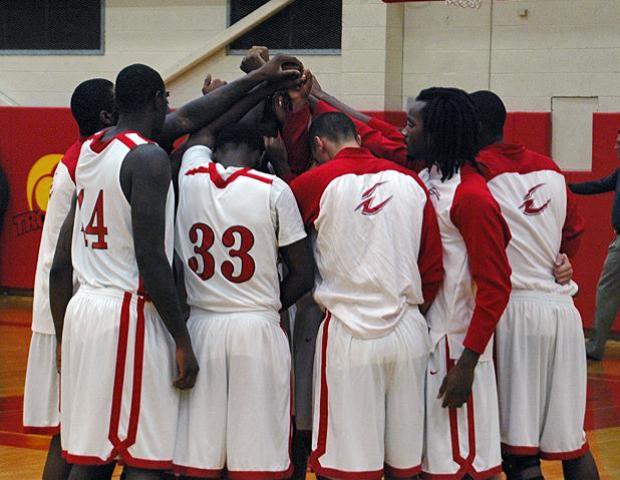 The No. 17 Express men's basketball team, pictured here prior to tipoff against Morton College, will take on Triton College after advancing past Morton in the Triton Tip Off Classic quarterfinals. Photo by Nicholas Huenefeld/Owens Sports Information