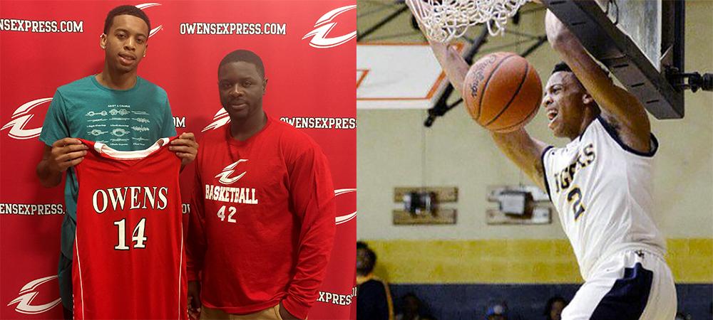 Yavari Hall, who is pictured here with Owens head coach Dennis Springs, has signed with the Owens men's basketball program.
