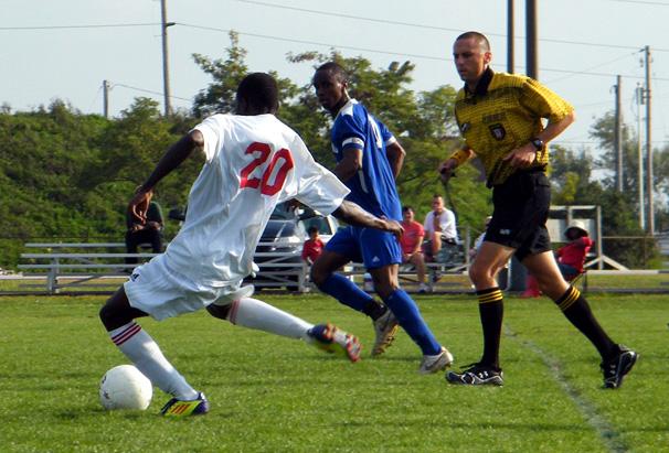Nickyle Webber prepares to score one of his two goals against Lakeland. Photo by Nicholas Huenefeld