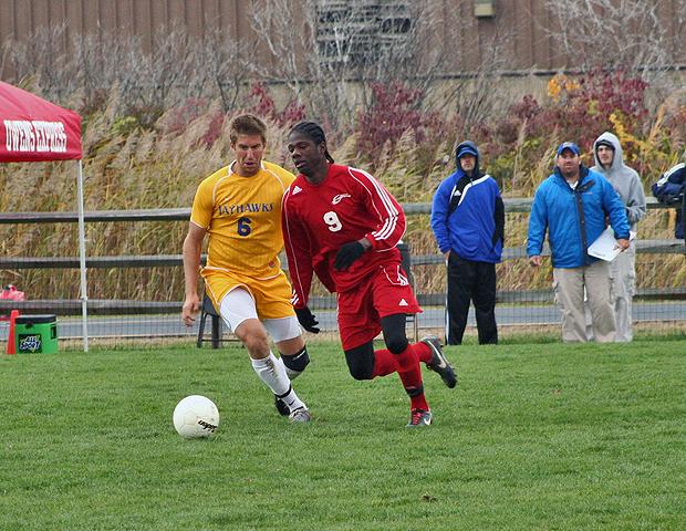 Juavanie Cole, pictured here in a home match against Muskegon Community College last year, has signed to play NCAA D-I men's soccer at Bowling Green State University. Photo by Bonnie Kleinow/Owens Sports Information