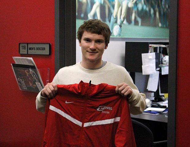 Austin Combs, pictured here, signed to play for the Express men's soccer team next season. Photo by Nicholas Huenefeld/Owens Sports Information