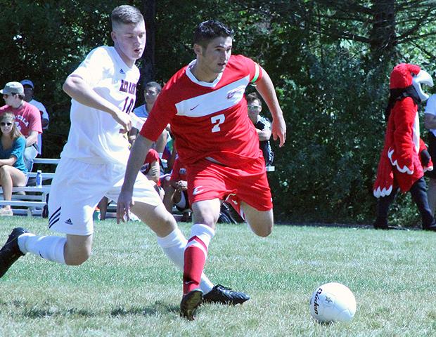 Jake Martin, pictured here, scored two goals today - the goal to tie it in the 80th minute and the game winner in the 96th minute. Photo by Nicholas Huenefeld/Owens Sports Information