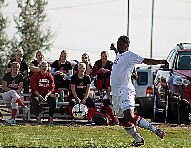Michael Dingwall, pictured here, scored his first career goal today in a 3-2 loss to Ancilla College on the road. Photo by Nicholas Huenefeld/Owens Sports Information