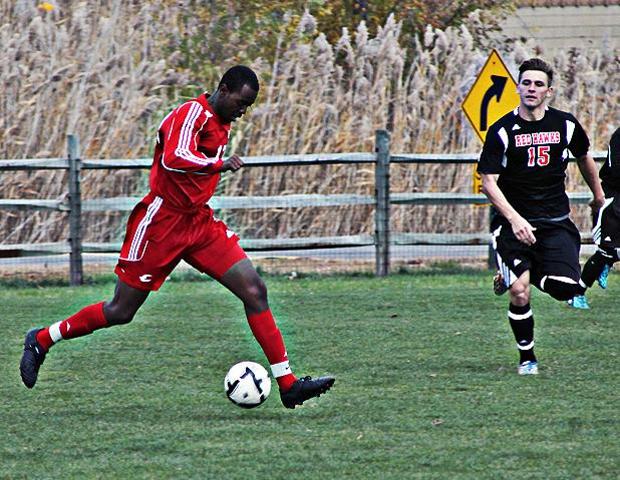Trae Green, pictured here, scored two goals in today's loss to Lake Michigan. Photo by Jessica Grindle/Owens Sports Information