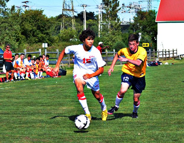 Josiah McCloud, pictured here, had three goals and one assist in his collegiate debut today. Photo by Fabian Koder/Owens Sports Information