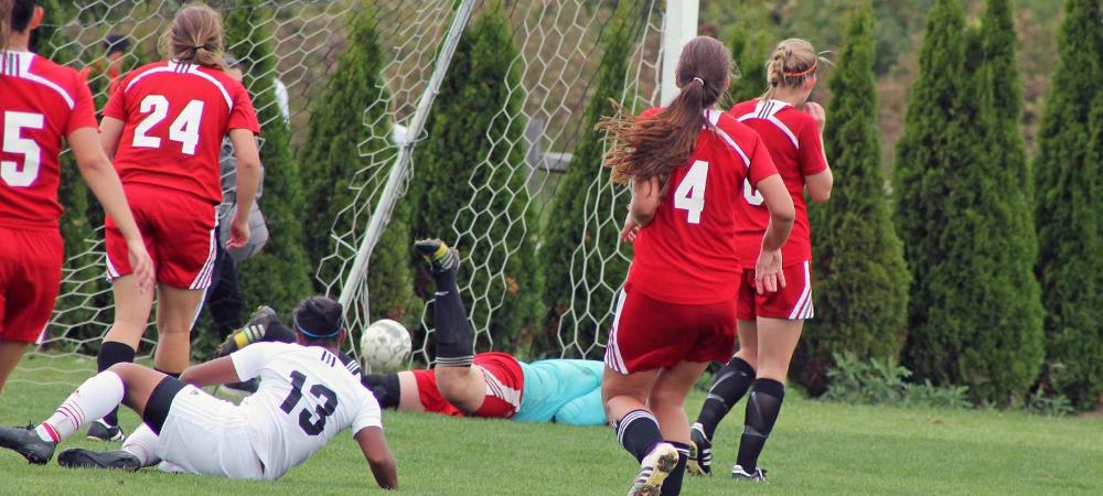 Jermima Job watches her third goal go into the net. Photo by Nicholas Huenefeld/Owens Sports Information