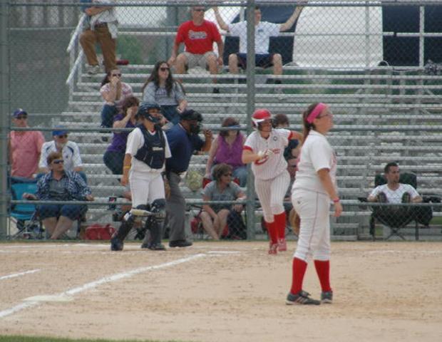 Matea Rice watches her three run homer in the third inning that gave Owens an 8-0 lead. Photo courtesy of Nicholas Huenefeld