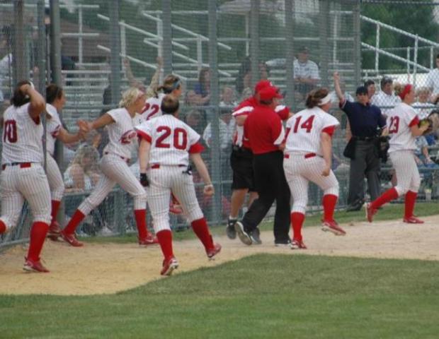 Matea Rice (23) secures the final out  on a foul out to first base. Photo courtesy of Nicholas Huenefeld
