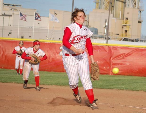 Kasey Graham delivers a pitch in today's second game. The sophomore retired nine of the 10 batters she faced to pick up the win in relief, while the only runner that reached was via an error. Photo courtesy of Sharon Snyder/Owens Sports Information