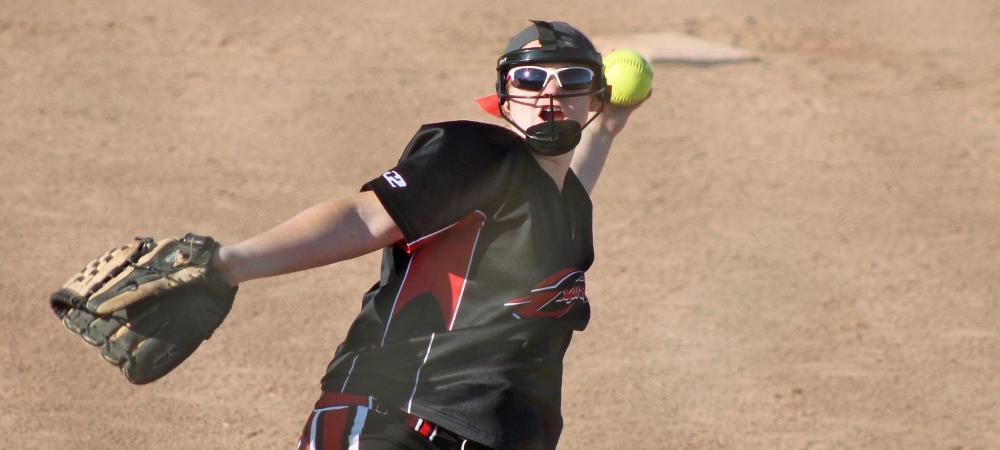 Christina Huffman delivers in a pitch in today's second game. Photo by Nicholas Huenefeld/Owens Sports Information