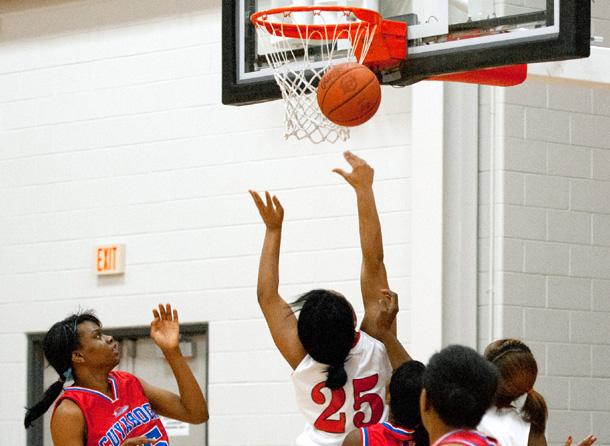 Aja Hall moved into 4th place on the career scoring list with her 22 point performance Wednesday night against Cuyahoga. Photo by Seth Foley
