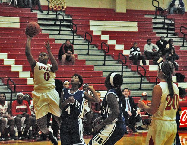 Jordyn Bond, a freshman, had 12 points, seven rebounds (five offensive), three steals and two blocks in a 103-45 win over Wayne County today. Photo by Kyle Wilber/Owens CC Sports Information