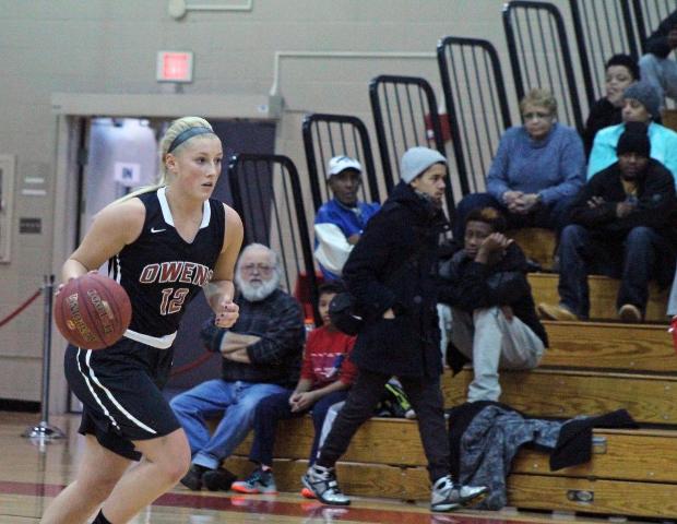 Demy Whitaker had seven points in today's 76-51 win over Sinclair on the road. Photo by Nicholas Huenefeld/Owens Sports Information