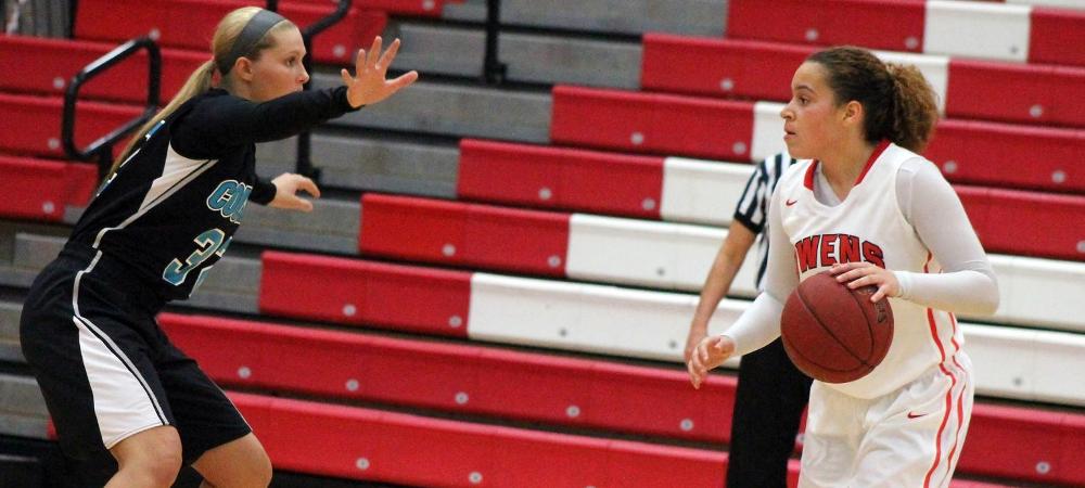 Lakyn Gulley hit the game-winning layup with 45 seconds left in tonight's 71-69 win. Photo by Nicholas Huenefeld/Owens Sports Information
