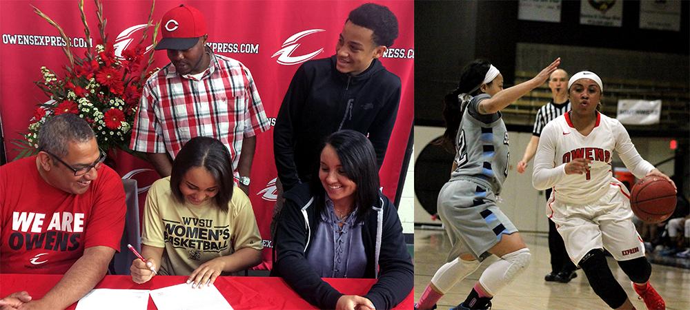 Briana Williams is surrounded by her family, as well as Owens head coach Michael Llanas while signing her LOI to WVSU. Photos by Nicholas Huenefeld/Owens Sports Information