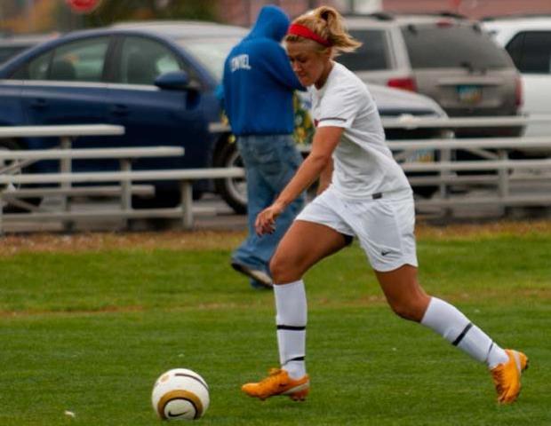 Despite Alyvia Lieber's game-trying goal, the Express fell in double OT to Delta College. Photo by Seth Foley