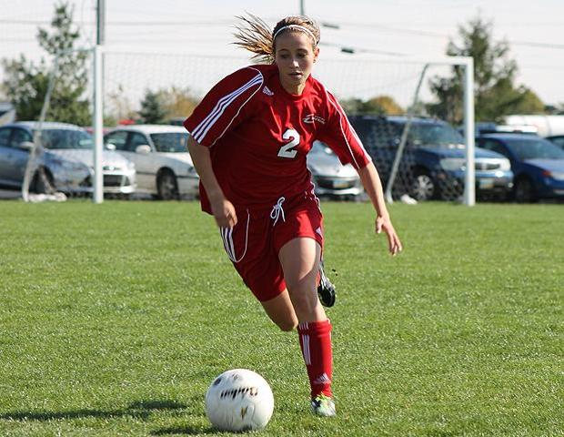 Abby Groll makes a move in the first half of today's 3-1 win over Indiana Tech JV. The freshman tallied the team's first goal, with eight seconds left in the first half. Photo by Nicholas Huenefeld/Owens Sports Information