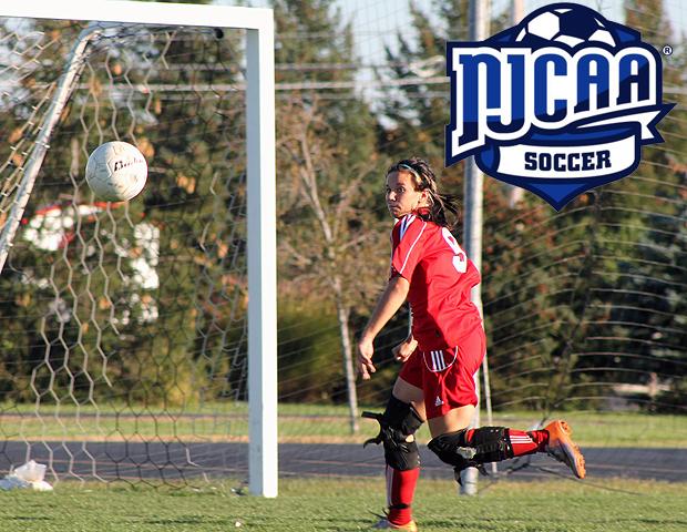 Jessica Grindle chases a ball down in a recent match against Delta College. Photo by Nicholas Huenefeld/Owens Sports Information