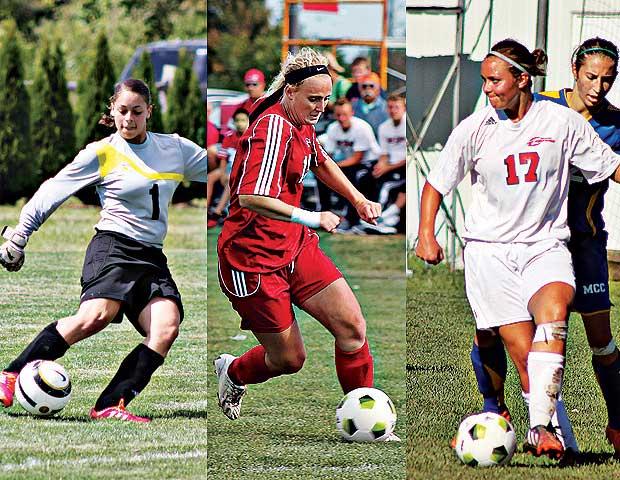 Chelsie Randolph, Haley Malaczewski and Jordyn Wright (L to R) earned All-Region XII honors today. Photo by Nicholas Huenefeld/Owens Sports Information
