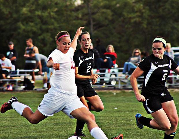 Jordyn Wright scored the only goal of the game today as No. 14 Owens defeated Cincinnati State 1-0. Photo by Kyle Whitaker/Owens Sports Information