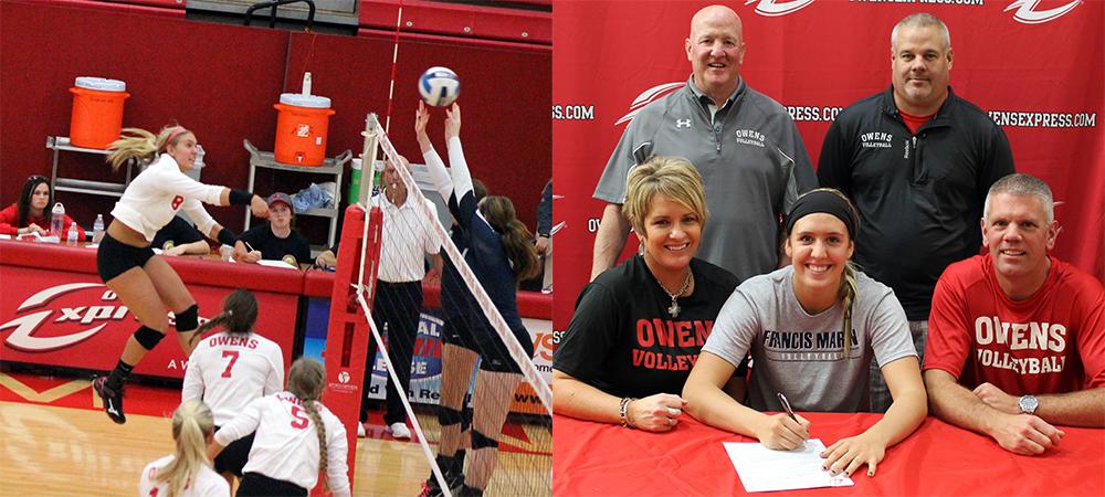 Erika Hartings, joined on the right by her parents and college coaches, has signed with Francis Marion University. Photos by Nicholas Huenefeld/Owens Sports Information
