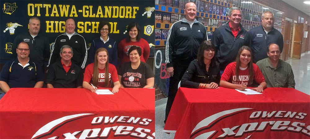 Olivia Hermiller and Carrigan Gray, L to R, recently signed letters of intent to play for Owens next year. Photos provided to Owens Sports Information