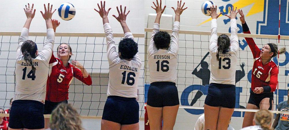 Christine Tylutki and Ashley Pleiman (L to R) look to help Owens pick up two more victories this afternoon. Photos by Nicholas Huenefeld/Owens Sports Information