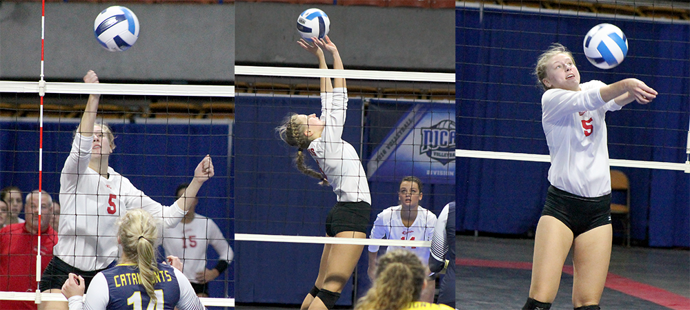 Christine Tylutki is pictured here during the NJCAA D-II National Tournament. Photos by Nicholas Huenefeld/Owens Sports Information
